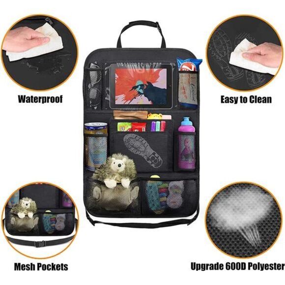 Car Backseat Organizer with 10" Table Holder, 9 Storage Pockets Seat Back - Picture 2 of 7